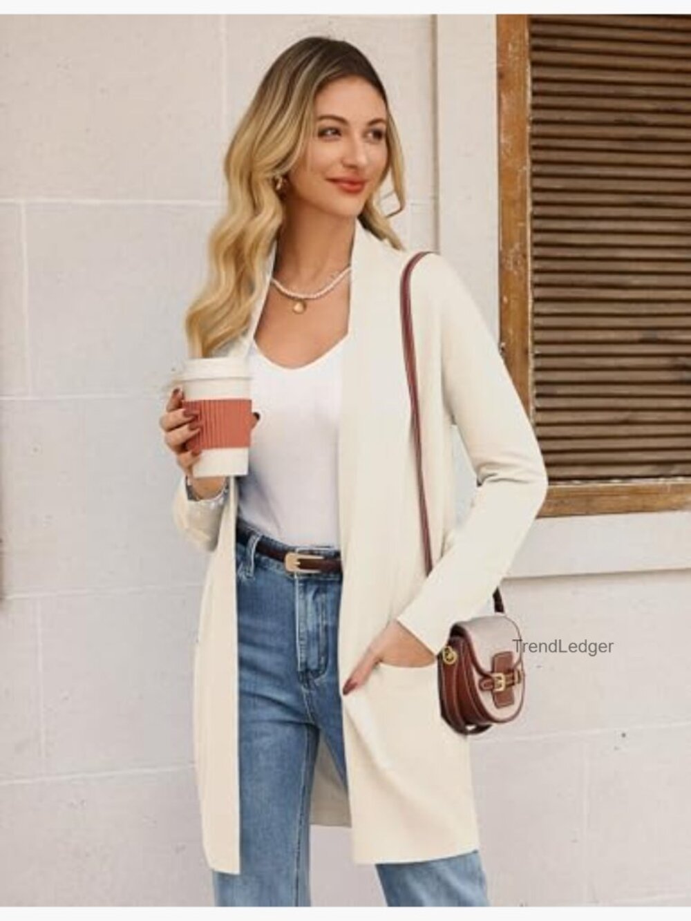 Long Open Front Cardigan Sweater with Pockets Lightweight Knit - Picture 6 of 7